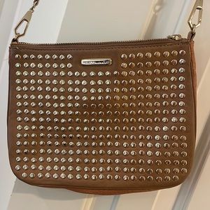 Rebecca Minkoff brown leather gold studded crossbody/clutch
